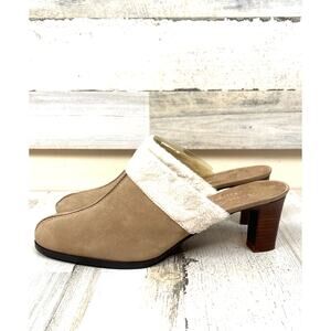 New York Transit Womens 10 Tan Suede Heeled Mules Slip On Casual